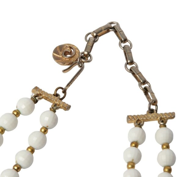 Vintage LISNER White & Gold-Tone Double Strand Faceted Bead Necklace Signed - Picture 5 of 8